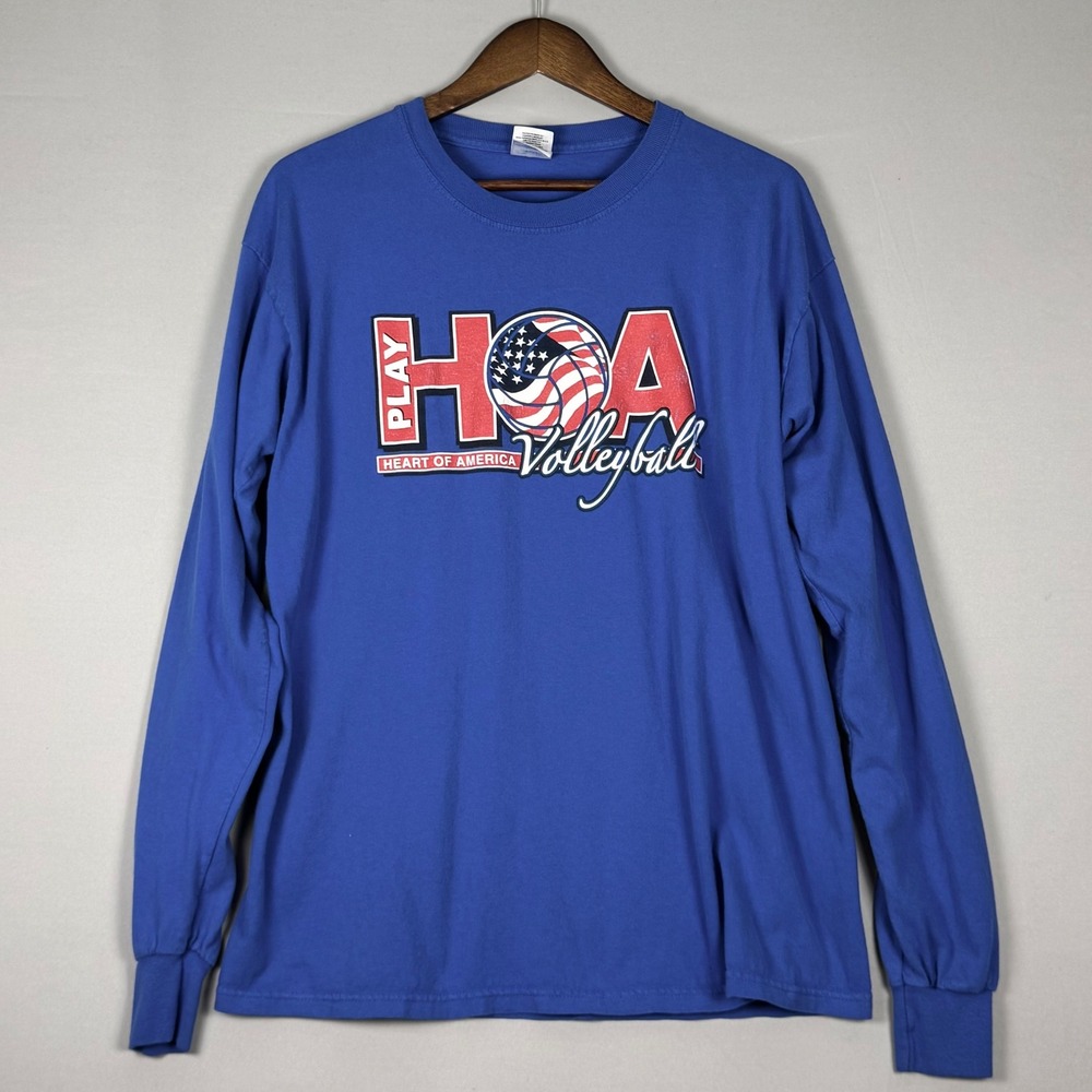 Gildan Volleyball T-Shirt Women Large Blue Excellent Long Sleeve Graphic Tee